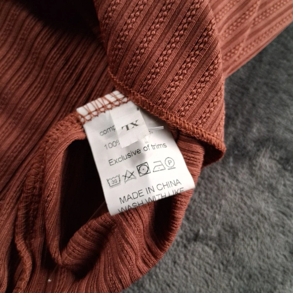 NWT Cupshe Pajama Set  XL Terracotta Ribbed Lace Trim Cami and Pants Loungewear